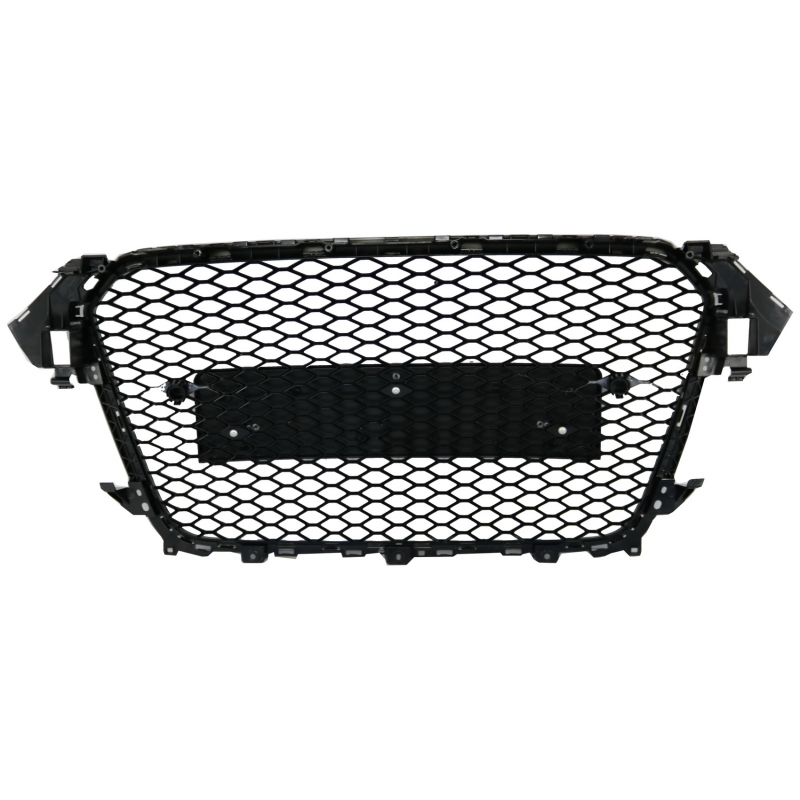 Badgeless Front Grille suitable for AUDI A4 B8 Facelift (2012-2015) RS Design Honeycomb Piano Black With PDC Covers