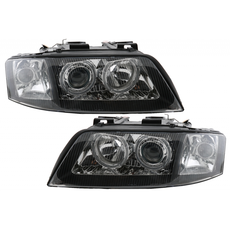 Headlights Angel Eyes Xenon suitable for AUDI A6 4B (C5) (1997-2001) Limo Avant Black Chrome HID