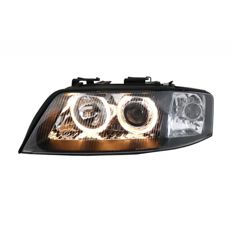Headlights Angel Eyes Xenon suitable for AUDI A6 4B (C5) (1997-2001) Limo Avant Black Chrome HID