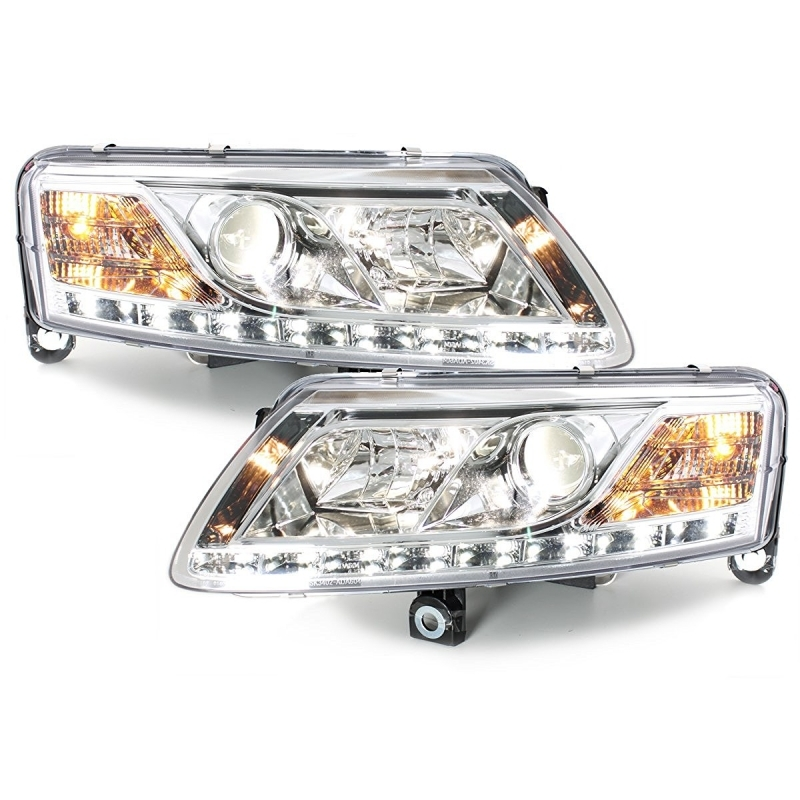 D-LITE Headlights suitable for AUDI A6 4A 04-08 LED DRL HID Xenon D2S Chrome