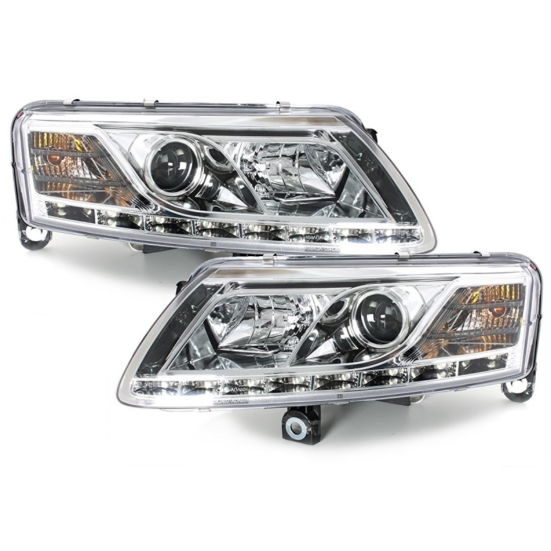 D-LITE Headlights suitable for AUDI A6 4A 04-08 LED DRL HID Xenon D2S Chrome