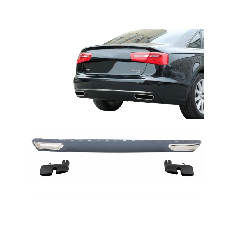 Rear Bumper Valance Diffuser & Exhaust Tips A6 4G (2010-2014) Facelift W12 Design