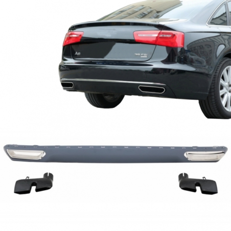 Rear Bumper Valance Diffuser & Exhaust Tips A6 4G (2010-2014) Facelift W12 Design Rear Bumper Valance Diffuser & Exhaust Tips A6 4G (2010-2014) Facelift W12 Design