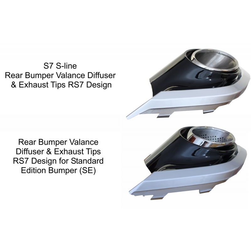 Audi A7 4G Facelift (2015+) Rear Bumper Valance Diffuser & Exhaust Tips RS7 Design suitable for Standard Edition Bumper (SE)