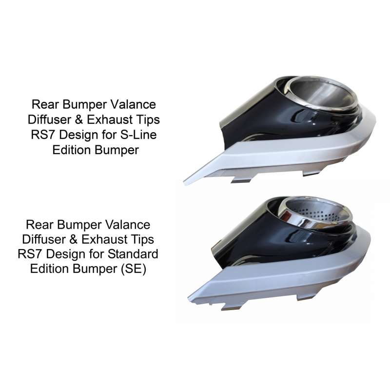 Suitable for AUDI A7 4G Facelift (2015+) S7 S-line  Rear Bumper Valance Diffuser & Exhaust Tips RS7 Design