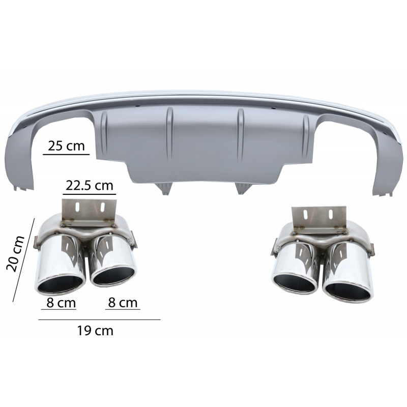 Rear Bumper Spoiler Valance Diffuser Double Outlet suitable for AUDI Q5 8R Facelift (2013-2016) S-Line Bumper