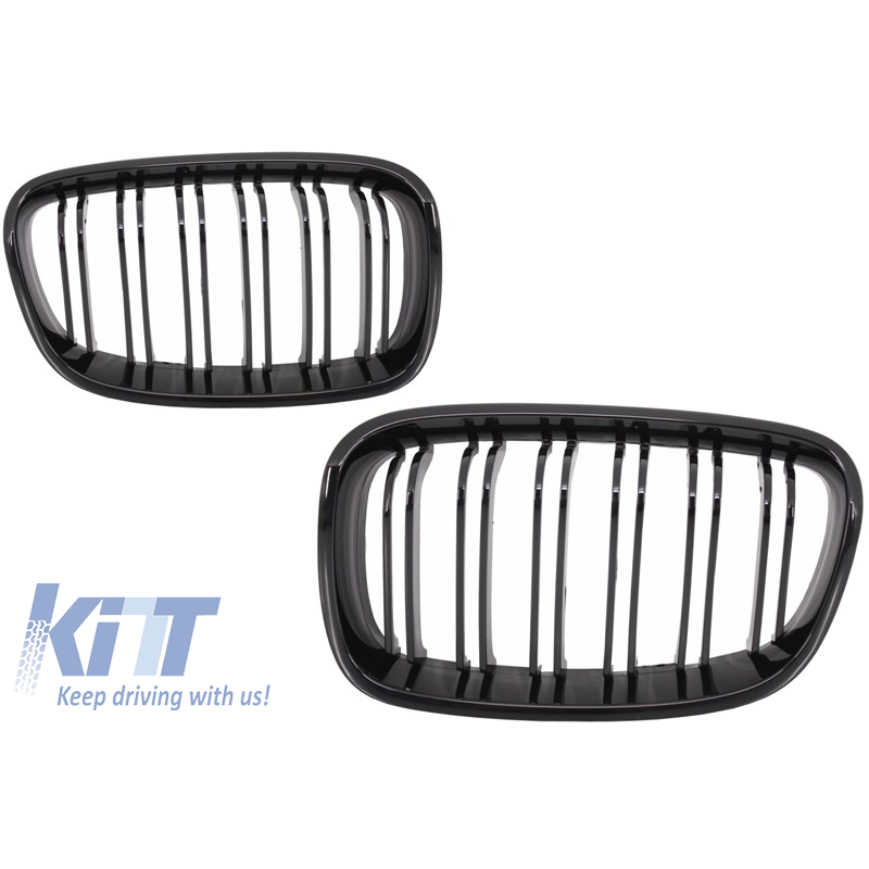 Central Grilles Kidney Grilles suitable for BMW 1 Series F20 F21 (2011-2014) Double Stripe M Design Piano Black