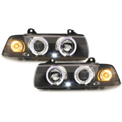 headlights suitable for BMW E36 Lim. 7.92-3.98 _ 2 halo rims _ black