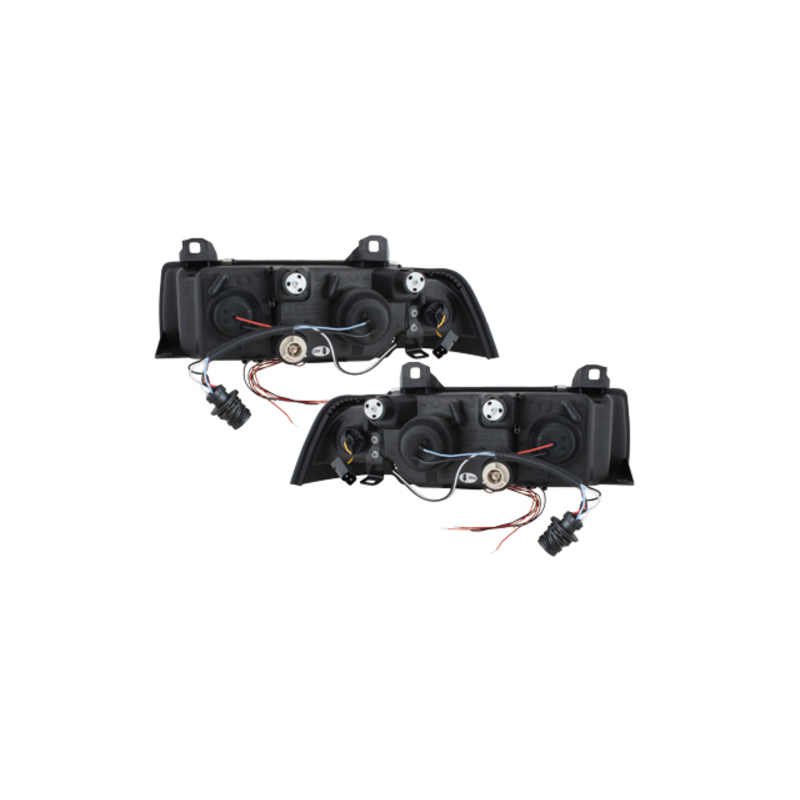 headlights suitable for BMW E36 Lim. 7.92-3.98 _ 2 halo rims _ black