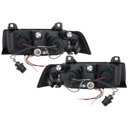 headlights suitable for BMW E36 Lim. 7.92-3.98 _ 2 halo rims _ black