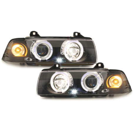 headlights suitable for BMW E36 Lim. 7.92-3.98 _ 2 halo rims _ black