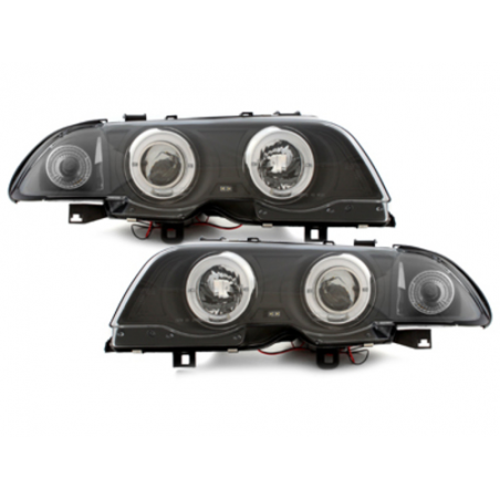 Headlights suitable for BMW E46 4d 98-01 2 Halo Rims Black