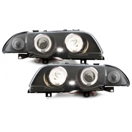 Headlights suitable for BMW E46 4d 98-01 2 Halo Rims Black