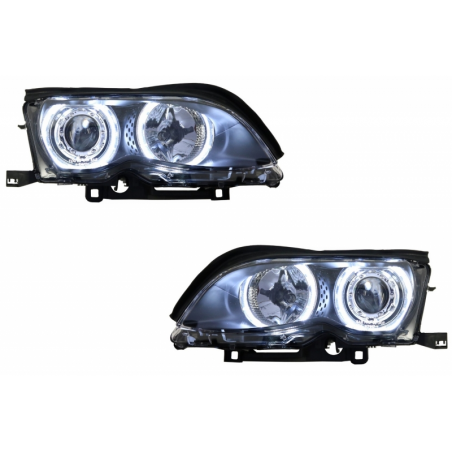 LED Angel Eyes Headlights suitable for BMW 3 Series E46 (09.2001 - 03.2005) Xenon Look Black LED Angel Eyes Headlights suitable for BMW 3 Series E46 (09.2001 - 03.2005) Xenon Look Black