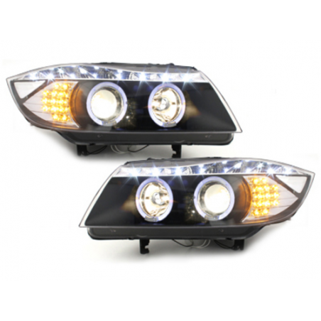DAYLINE Headlights suitable for BMW E90 E91 05+ 2 Halo Rims Drl Optic LED Black DAYLINE Headlights suitable for BMW E90 E91 05+ 2 Halo Rims Drl Optic LED Black
