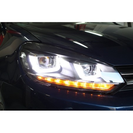 Phares pour VW Golf 6 Double U led 3D avec clignotants dynamique Led