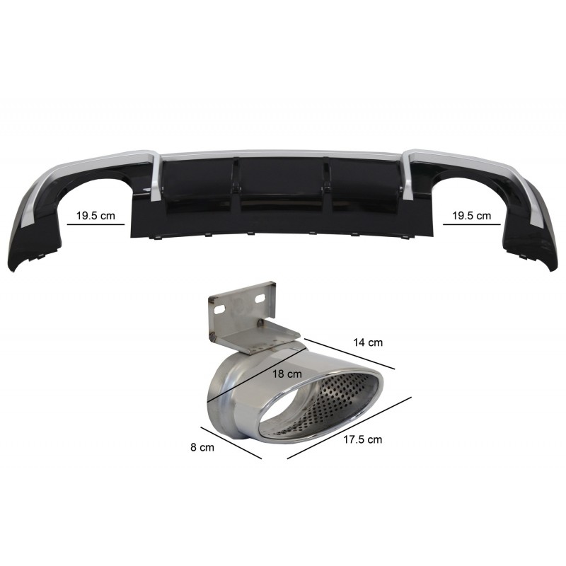 Diffuseur Style RS3 AUDI A3 8V Sportback Sline Facelift avec embouts d'échappement pour pare-chocs arrière (2016-2019)