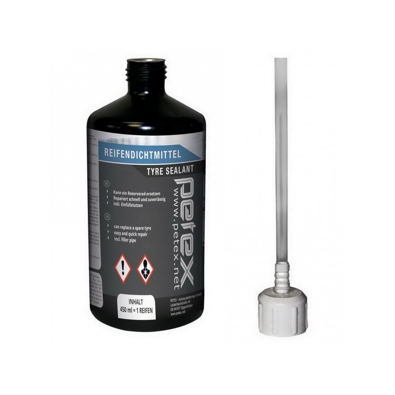 Tire sealant incl. Filler cap, valve extractor with wing, spare valve