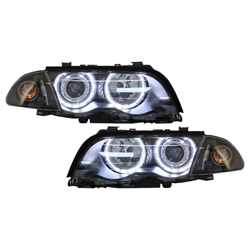 Headlights LED Angel Eye suitable for BMW E46 Limousine Touring (1998-2001) Black