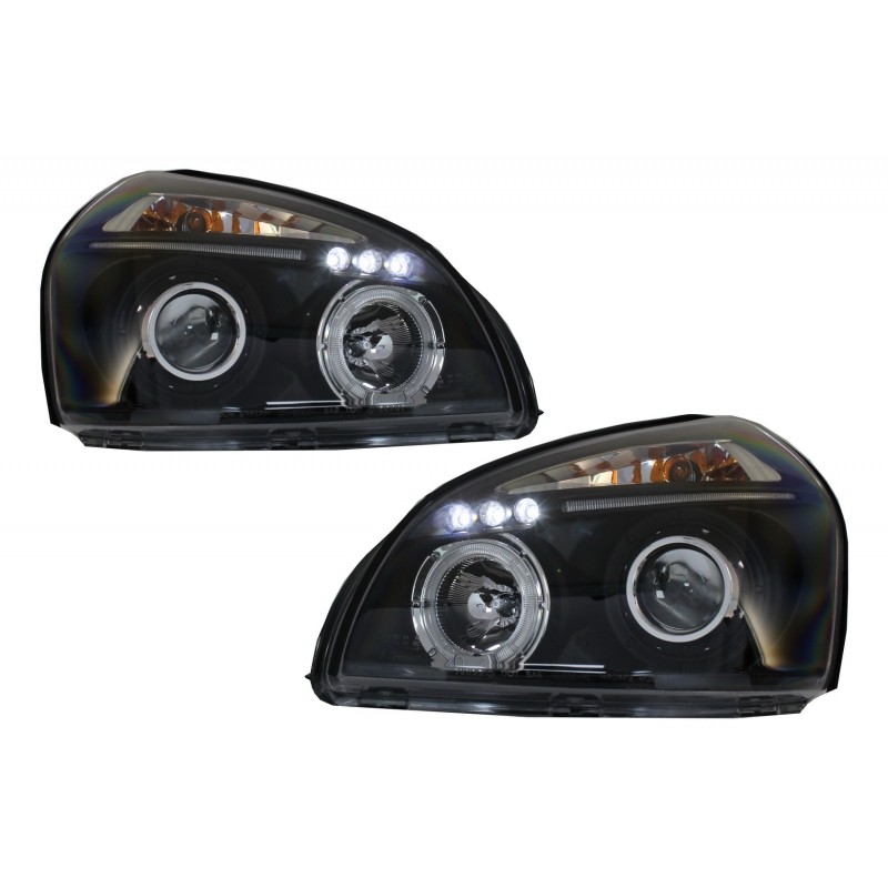 Headlights Angel Eyes Dual Halo Rims Suitable for Hyundai Tucson (2004-2010) Black