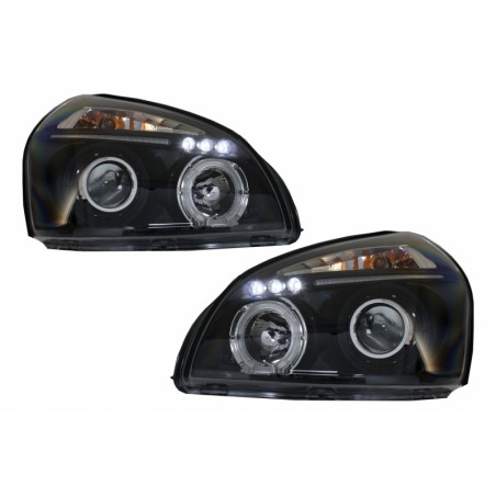 Headlights Angel Eyes Dual Halo Rims Suitable for Hyundai Tucson (2004-2010) Black