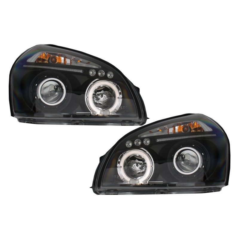 Headlights Angel Eyes Dual Halo Rims Suitable for Hyundai Tucson (2004-2010) Black