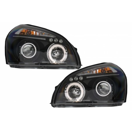 Headlights Angel Eyes Dual Halo Rims Suitable for Hyundai Tucson (2004-2010) Black