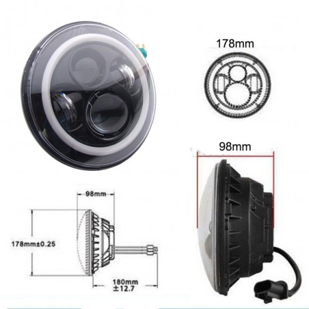 7 Inch CREE LED Headlights Angel Eye Amber Halo DRL Jeep Wrangler JK TJ LJ  suitable for Land ROVER  Defender Mercedes W463 Blac