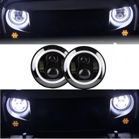 7 Inch CREE LED Headlights Angel Eye Amber Halo DRL Jeep Wrangler JK TJ LJ  suitable for Land ROVER  Defender Mercedes W463 Blac