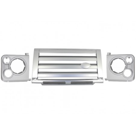 Central Grille & Headlights Covers Assembly  suitable for Land ROVER  Defender 90 110 (1990-2016) Silver SVX Design