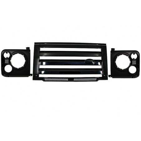 Central Grille & Headlights Covers Assembly  suitable for Land ROVER  Defender (1990-2016) Piano Black