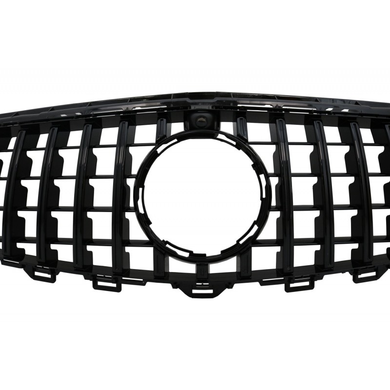 Central Grille suitable for MERCEDES Benz E-Class W213 S213 C238 (2016+) GT-R Panamericana Design Black With 360 Camera