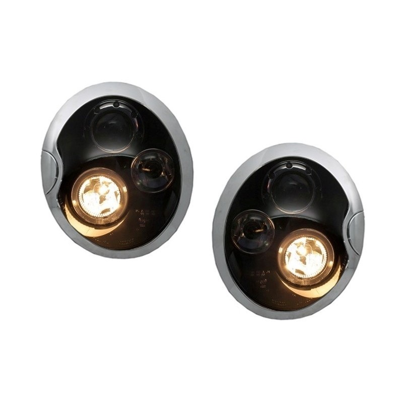 Headlights Angel Eyes suitable for MINI Cooper R50/R52/R53 (2001-2006) Clear Glass Black Housing