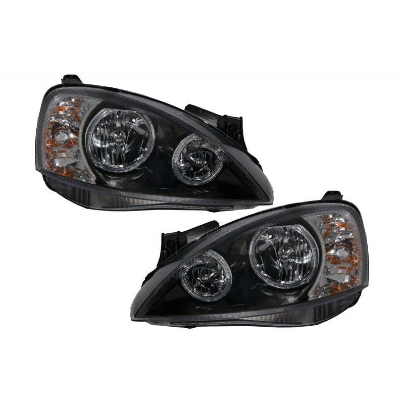 Headlights Angel Eyes 2 Halo Rims suitable for OPEL Corsa C (2001-2006) Black