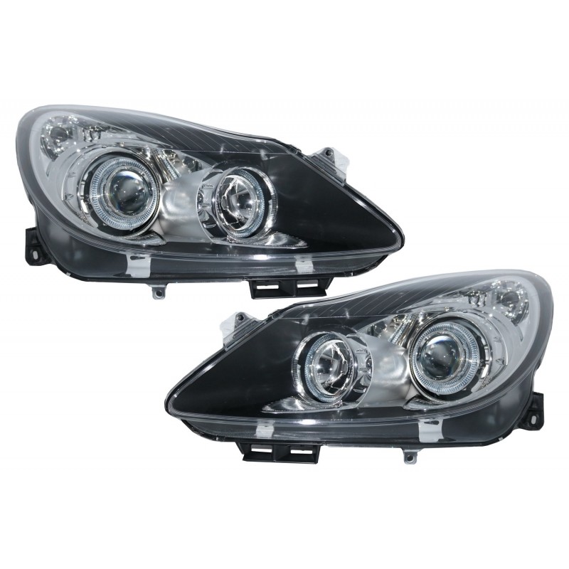 Headlights Angel Eyes 2 Halo Rims suitable for OPEL Corsa D (2006-2014) RHD & LHD Black