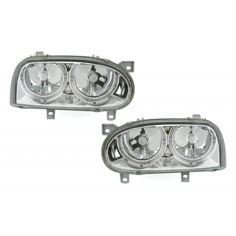 Headlights Angel Eyes suitable for VW Golf 3 III (1992-1998) Chrome