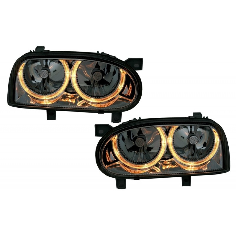 Headlights Angel Eyes suitable for VW Golf 3 III (1992-1998) Chrome