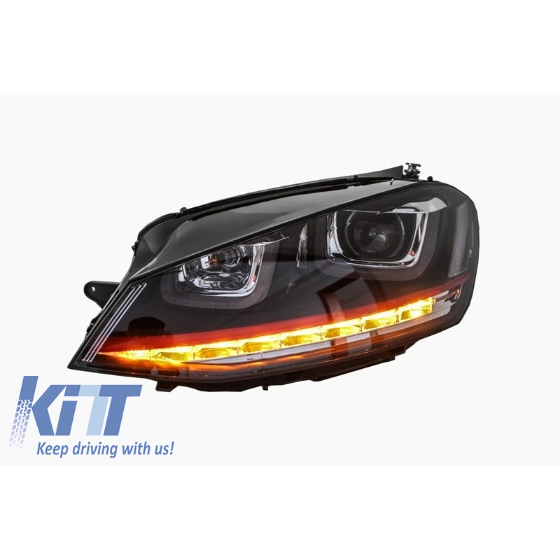 Headlights 3D LED DRL suitable for VW Golf 7 VII RHD (2012-2017) RED R20 GTI Look LED Turn Light