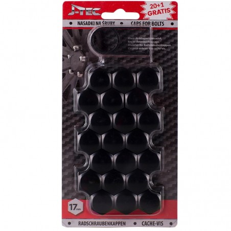 Kit de couvres écrous de jantes en plastique noir - 17mm - set de 20+1 pièces