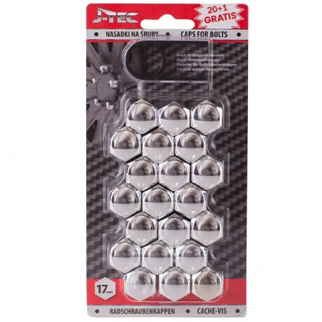 Kit de couvres écrous de jantes en plastique chromé - 17mm - set de 20+1 pièces