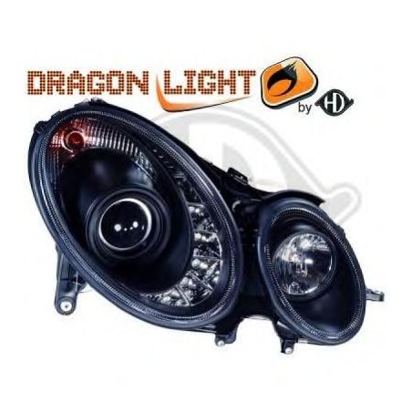phares à LED diurnes, DragonLights, noir W211, phares à LED diurnes, DragonLights, noir W211,