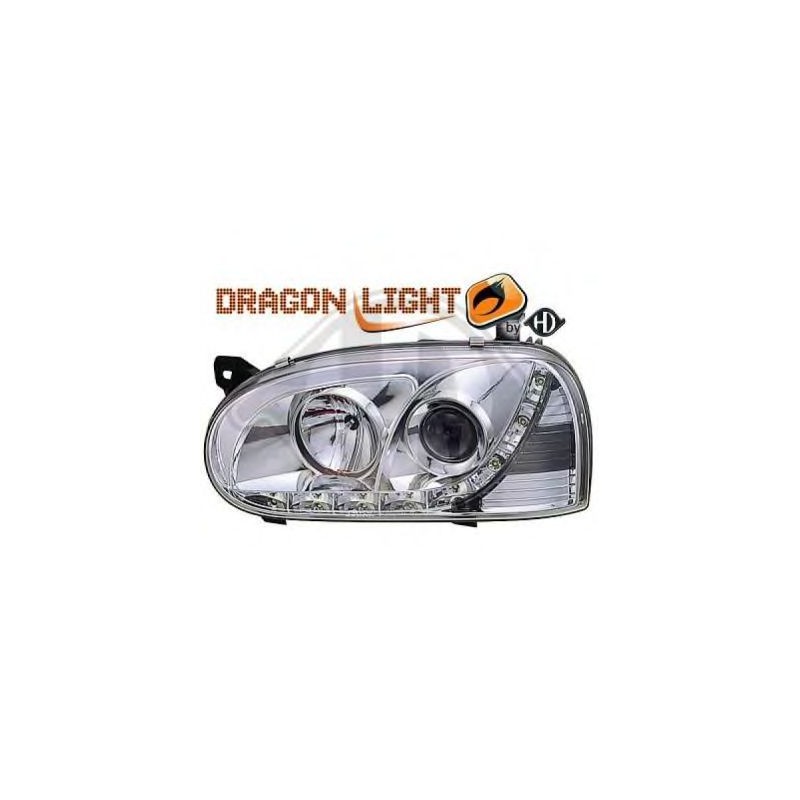 phares à LED diurnes, DragonLights, chrome     GOLF 3