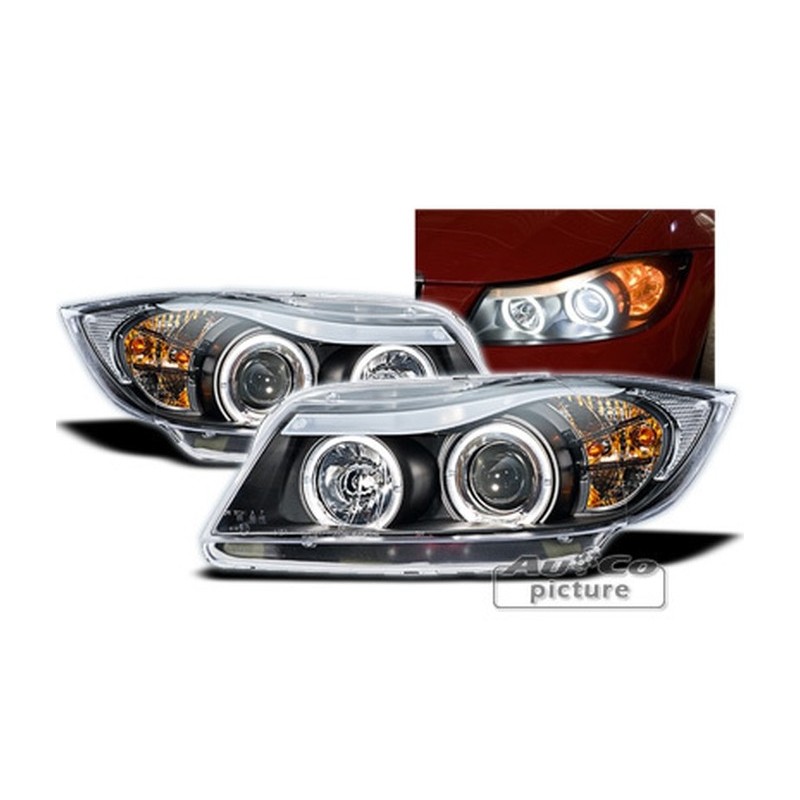 Projecteurs avec 2 Angel Eyes pour BMW 3 SERIE E90 / E91
