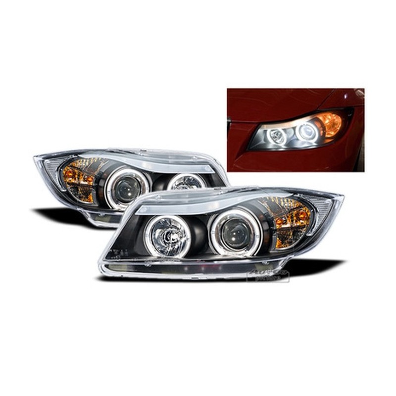 Projecteurs avec 2 Angel Eyes pour BMW 3 SERIE E90 / E91