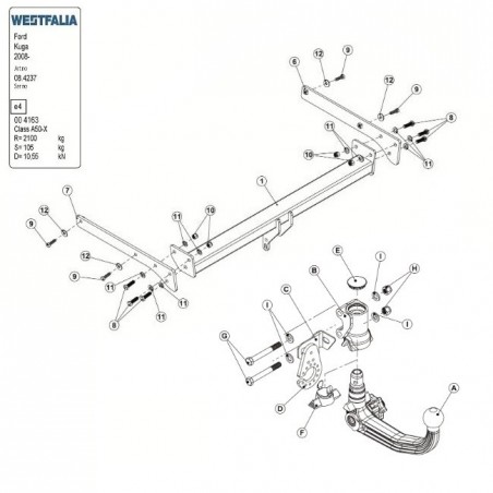 WESTFALIA Attelage de remorque A40V détachable pour FORD KUGA 1