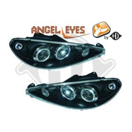 phares design, noir, H1/H1, régl. électr., anneaux 206, phares design, noir, H1/H1, régl. électr., anneaux 206,