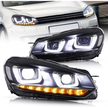 Phares pour VW Golf 6 Double U led 3D avec clignotants dynamique Led