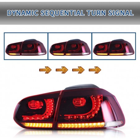 Feux Led rouge fumé à clignotants dynamique pour VW Golf 6