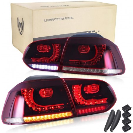 Feux Led rouge fumé à clignotants dynamique pour VW Golf 6