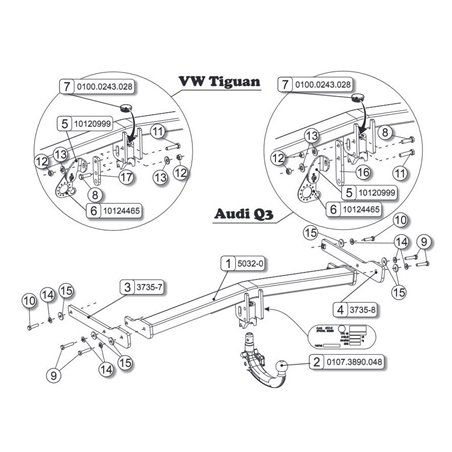 ORIS Attelage de remorque détachable pour AUDI Q3 (8U)